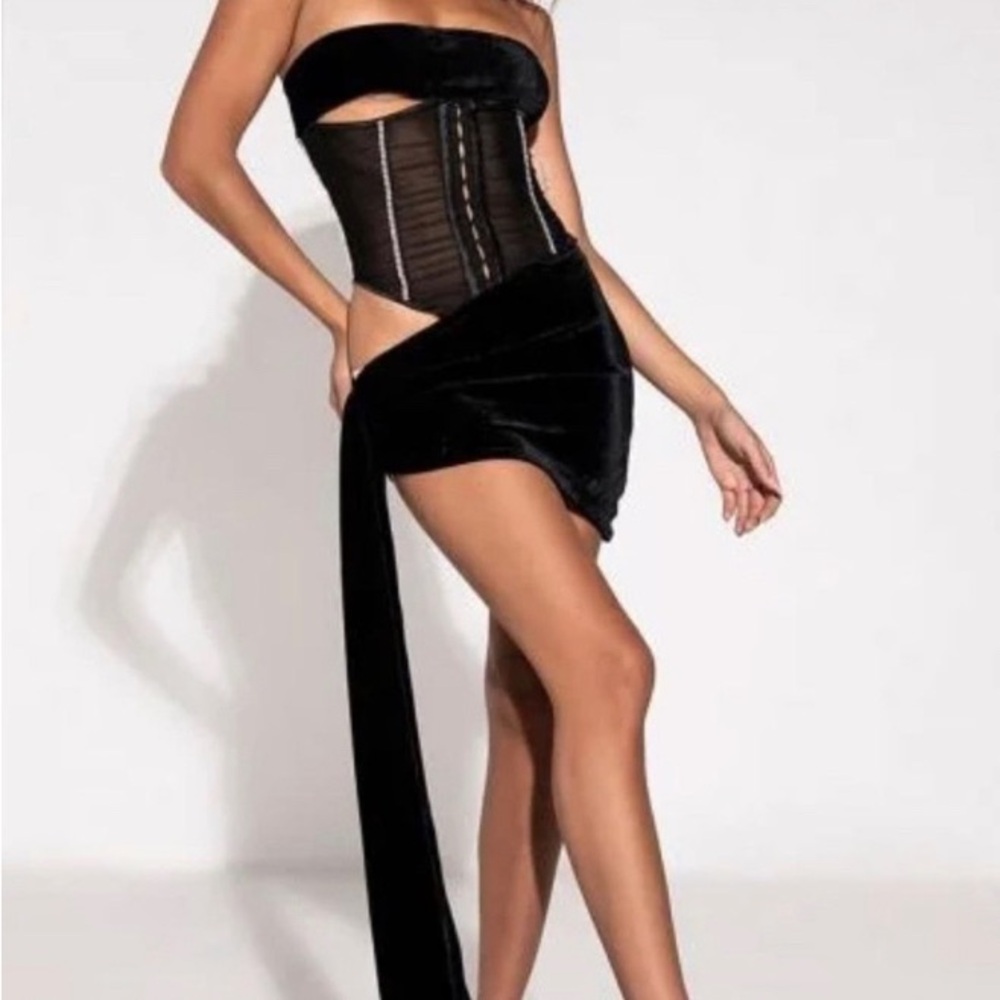 Akira cut out strapless rhinestone dress hot pink